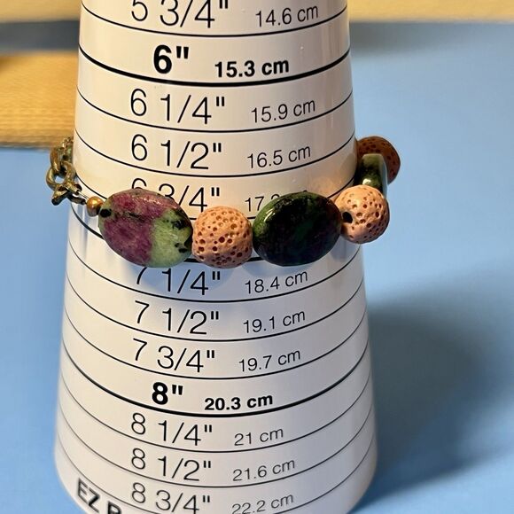 Fancy Jasper And Java Rock Beaded Bracelet Green And Pink 7" Mykonos Fish Hook - Picture 5 of 5